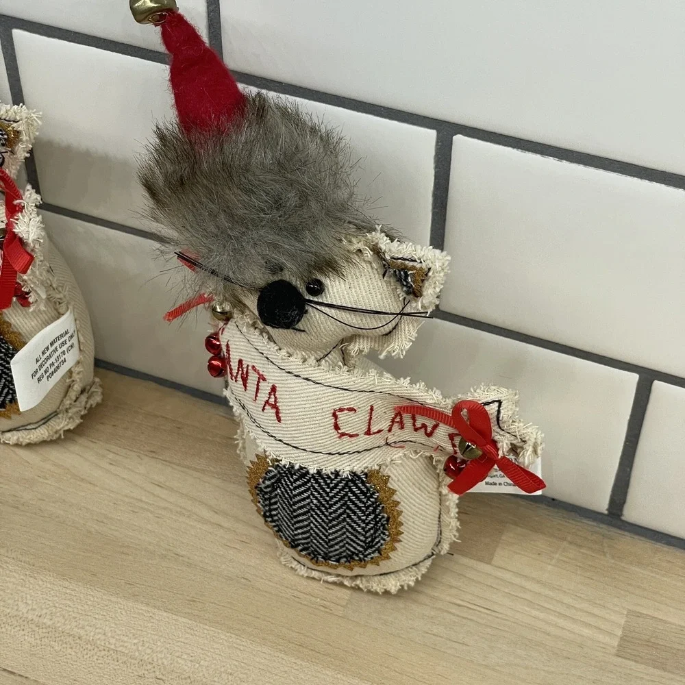 Christmas Cat Decoration Burton+Burton SANTA‎ PAWS Primitive Fabric Cat Set Of 2